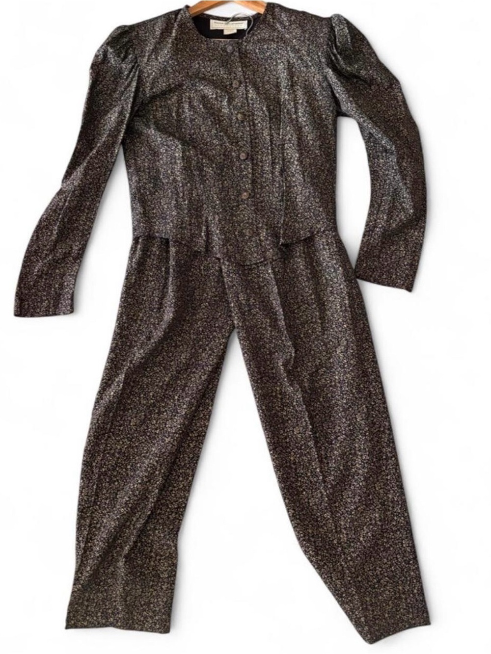 Maggie Lawrence Vintage Floral Pant Set Small Top - Black Gold Match Coord Suit